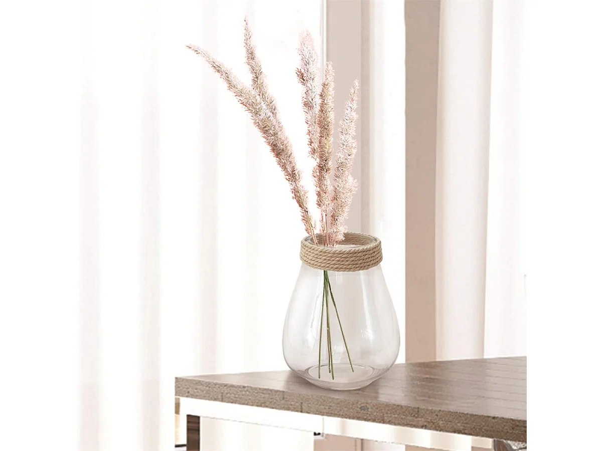 Vase Verre Avec Cordage 25cm Transparent, Beige