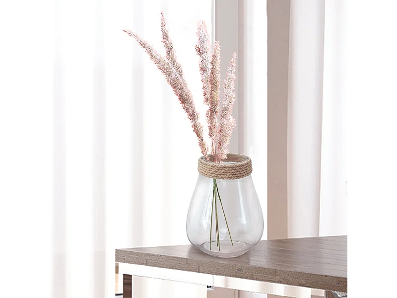 Vase Verre Avec Cordage 25cm Transparent, Beige