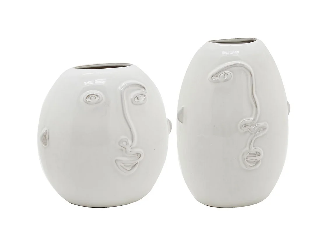 Vasi a forma di faccia in ceramica bianca (set di 2)