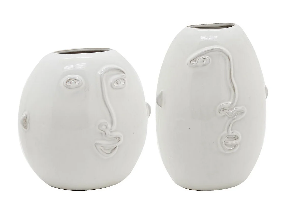 Vasi a forma di faccia in ceramica bianca (set di 2)