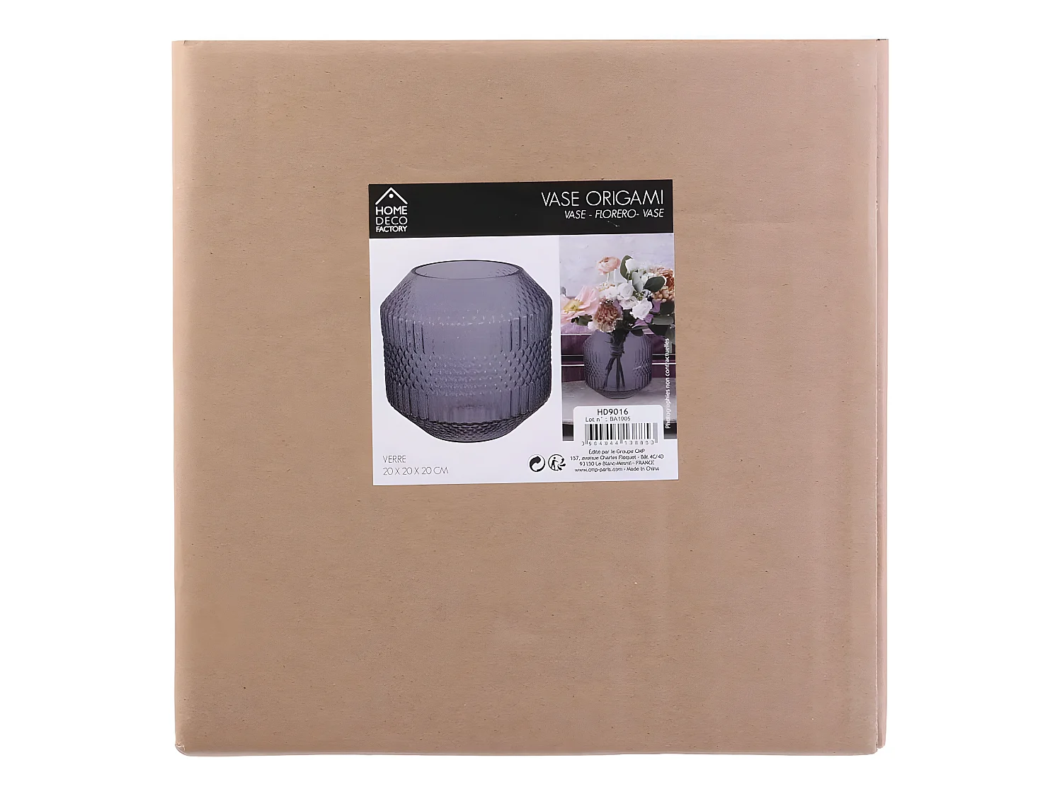 Vase Déco en Verre "Origami" 20cm Bleu