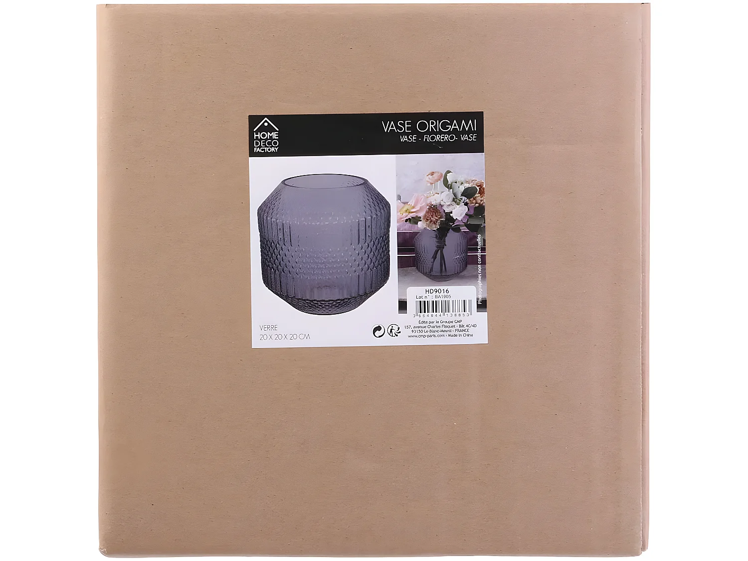 Vase Déco en Verre &quot;Origami&quot; 20cm Bleu