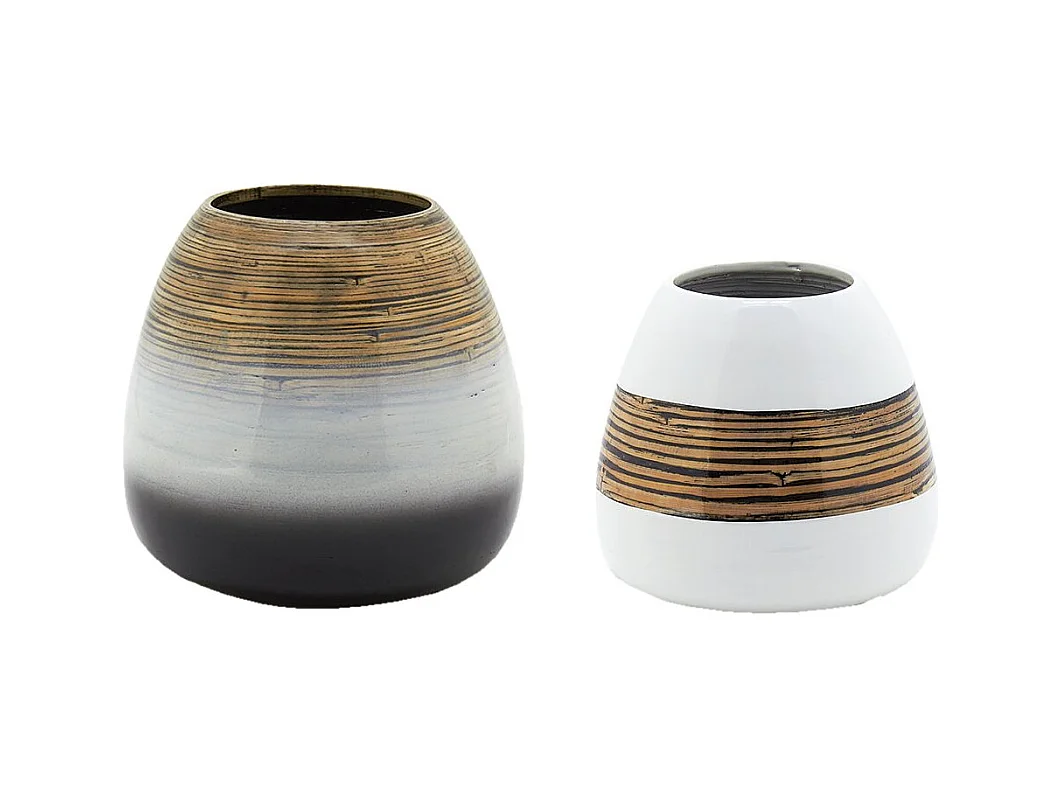 Vases en bambou naturel et blanc
