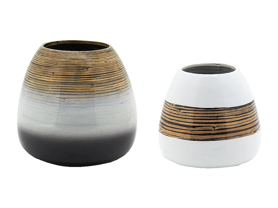 Vases en bambou naturel et blanc