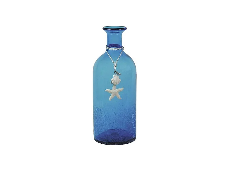 Vase bouteille en verre teinté bleu