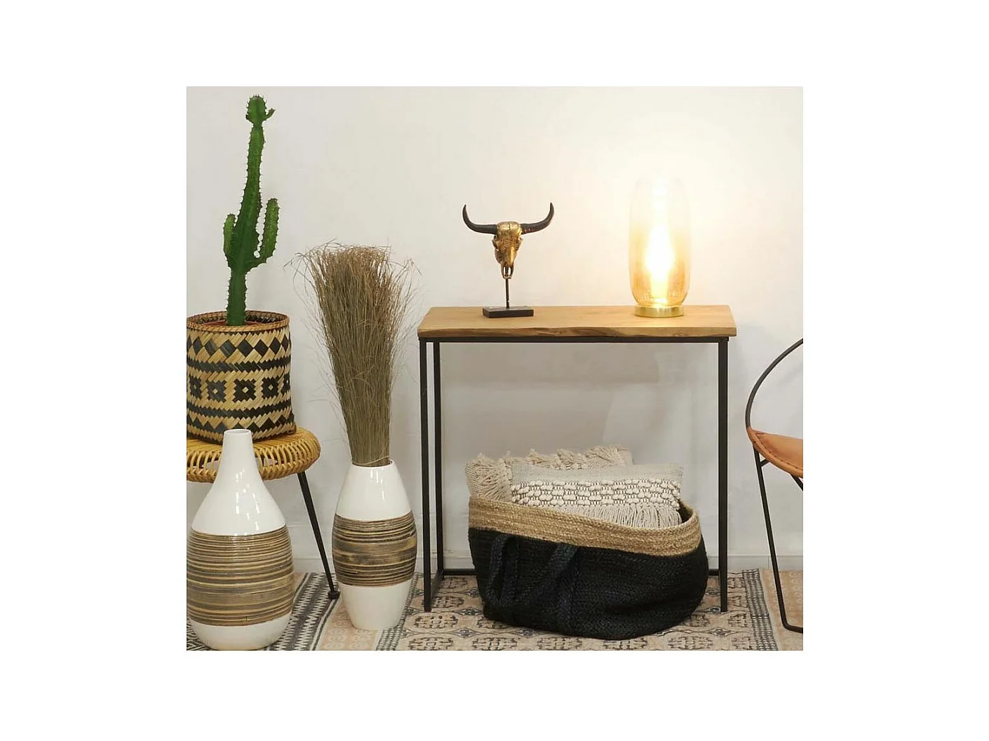 Vase en bambou naturel et laqué blanc M1