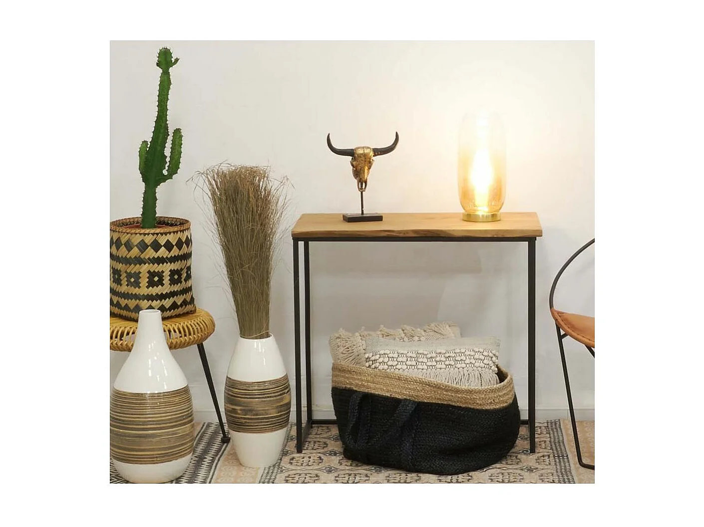 Vase en bambou naturel et laqué blanc M1