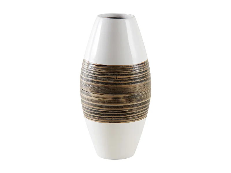 Vase en bambou naturel et laqué blanc M1