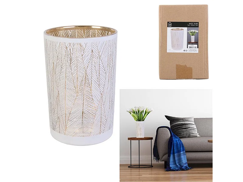 Vase Tauri 20cm Blanc, Or