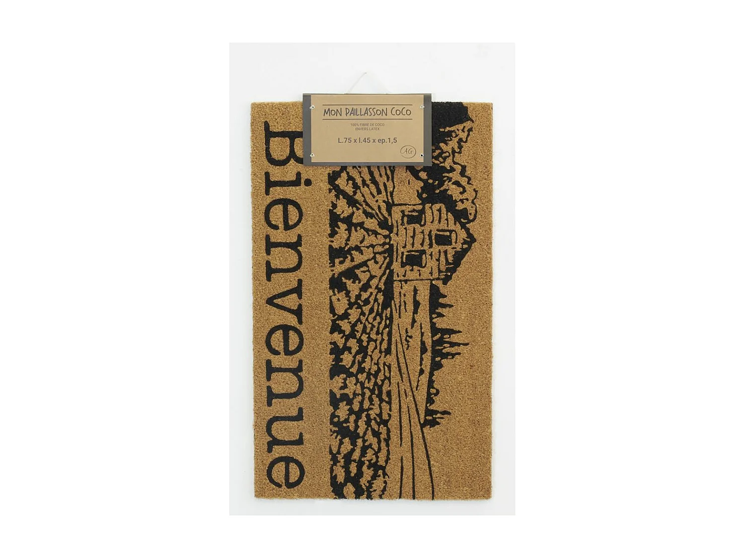 Paillasson coco intérieur extérieur 75 x 45 cm Village de Provence bienvenue