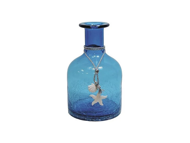 Vase petite bouteille en verre teinté bleu
