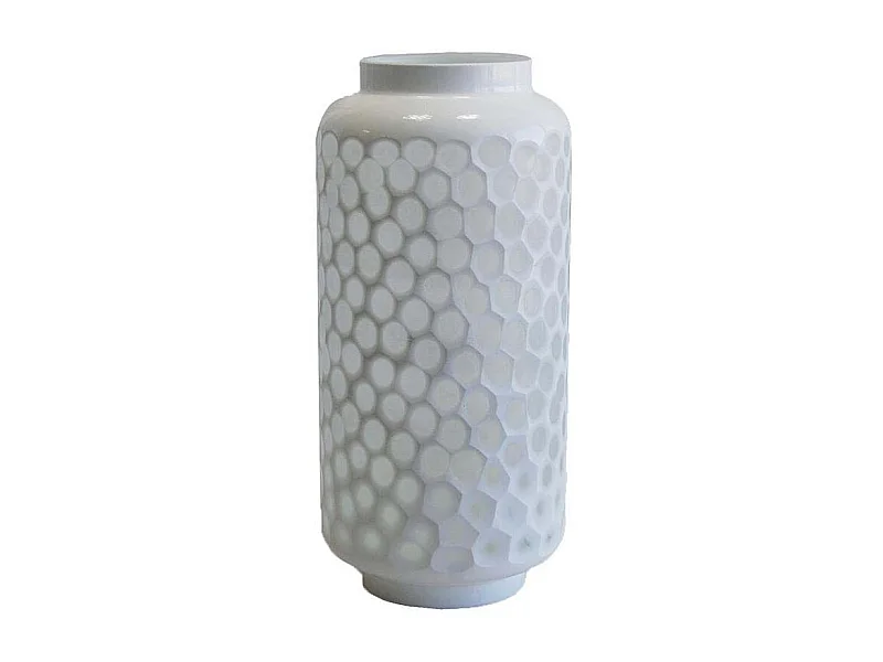Vase en verre blanc motif nid d'abeille – Élégance nature 31,5 cm