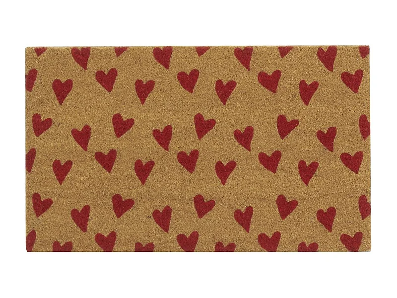 Paillasson coco intérieur extérieur 75 x 45 cm Coeurs imprimés rouges