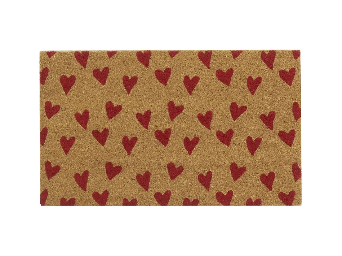 Paillasson coco intérieur extérieur 75 x 45 cm Coeurs imprimés rouges
