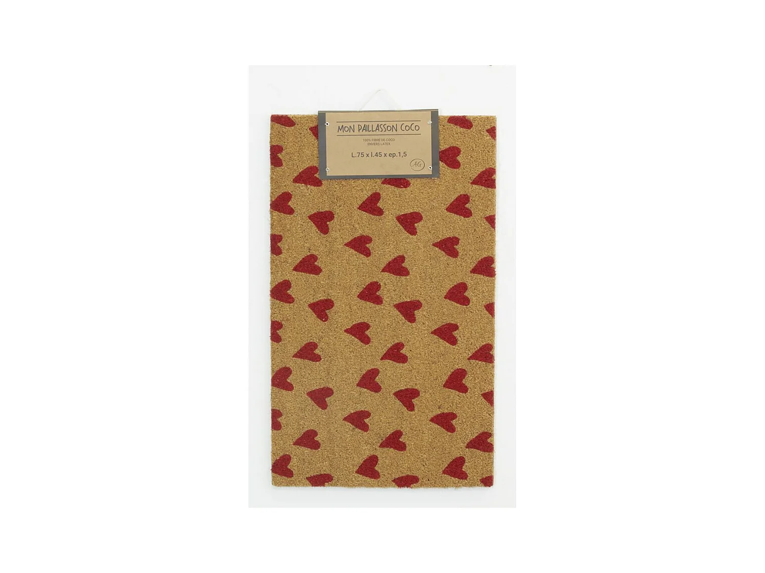Paillasson coco intérieur extérieur 75 x 45 cm Coeurs imprimés rouges