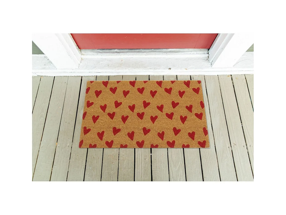Paillasson coco intérieur extérieur 75 x 45 cm Coeurs imprimés rouges