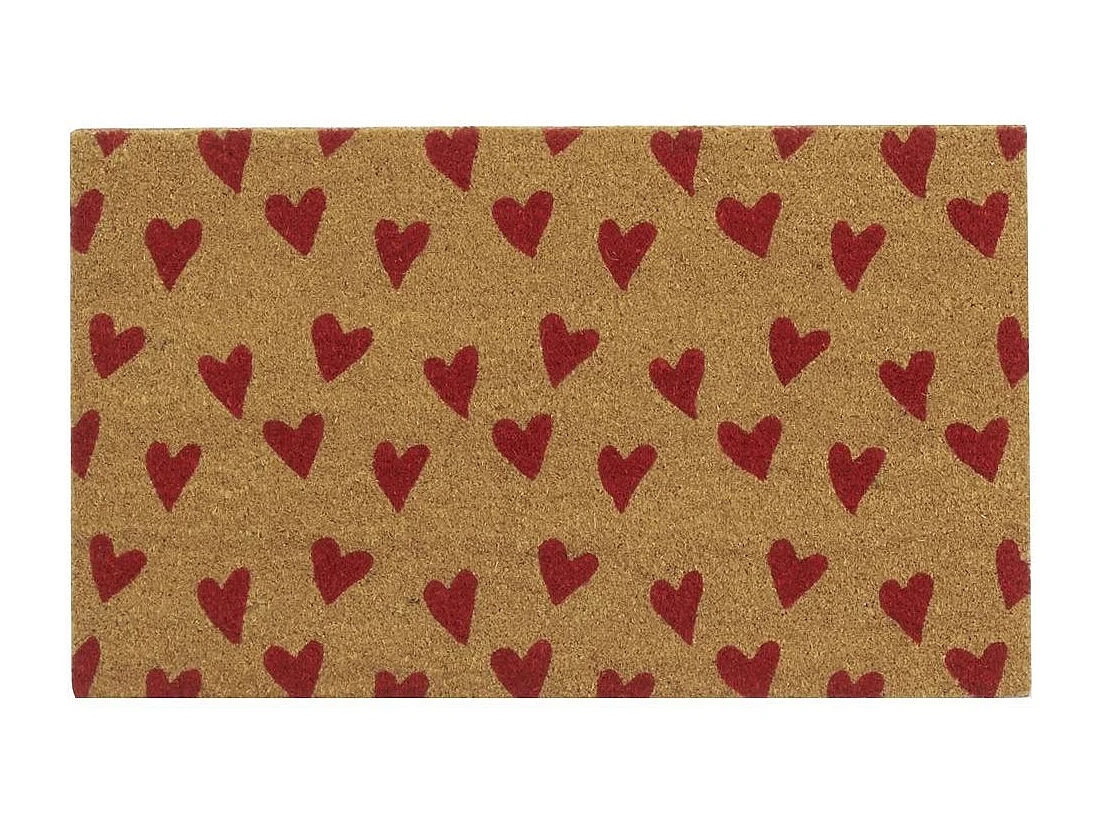 Paillasson coco intérieur extérieur 75 x 45 cm Coeurs imprimés rouges