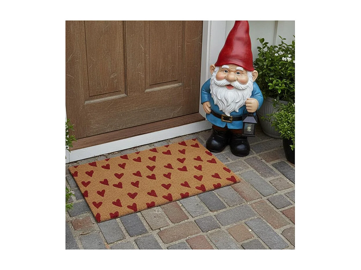 Paillasson coco intérieur extérieur 75 x 45 cm Coeurs imprimés rouges