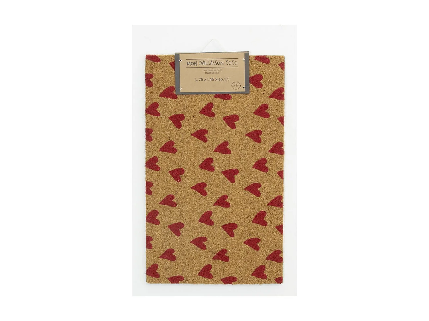 Paillasson coco intérieur extérieur 75 x 45 cm Coeurs imprimés rouges