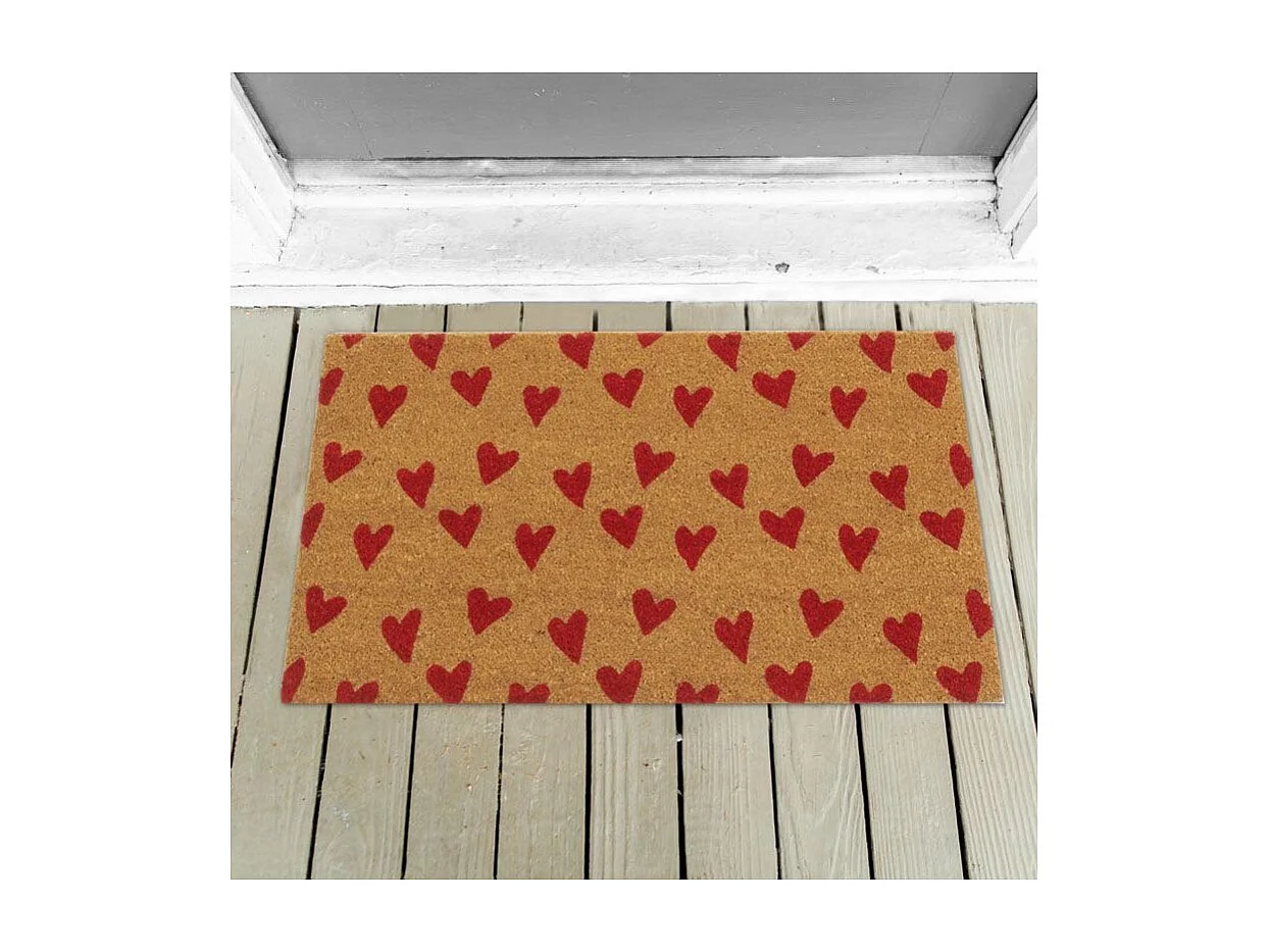Paillasson coco intérieur extérieur 75 x 45 cm Coeurs imprimés rouges