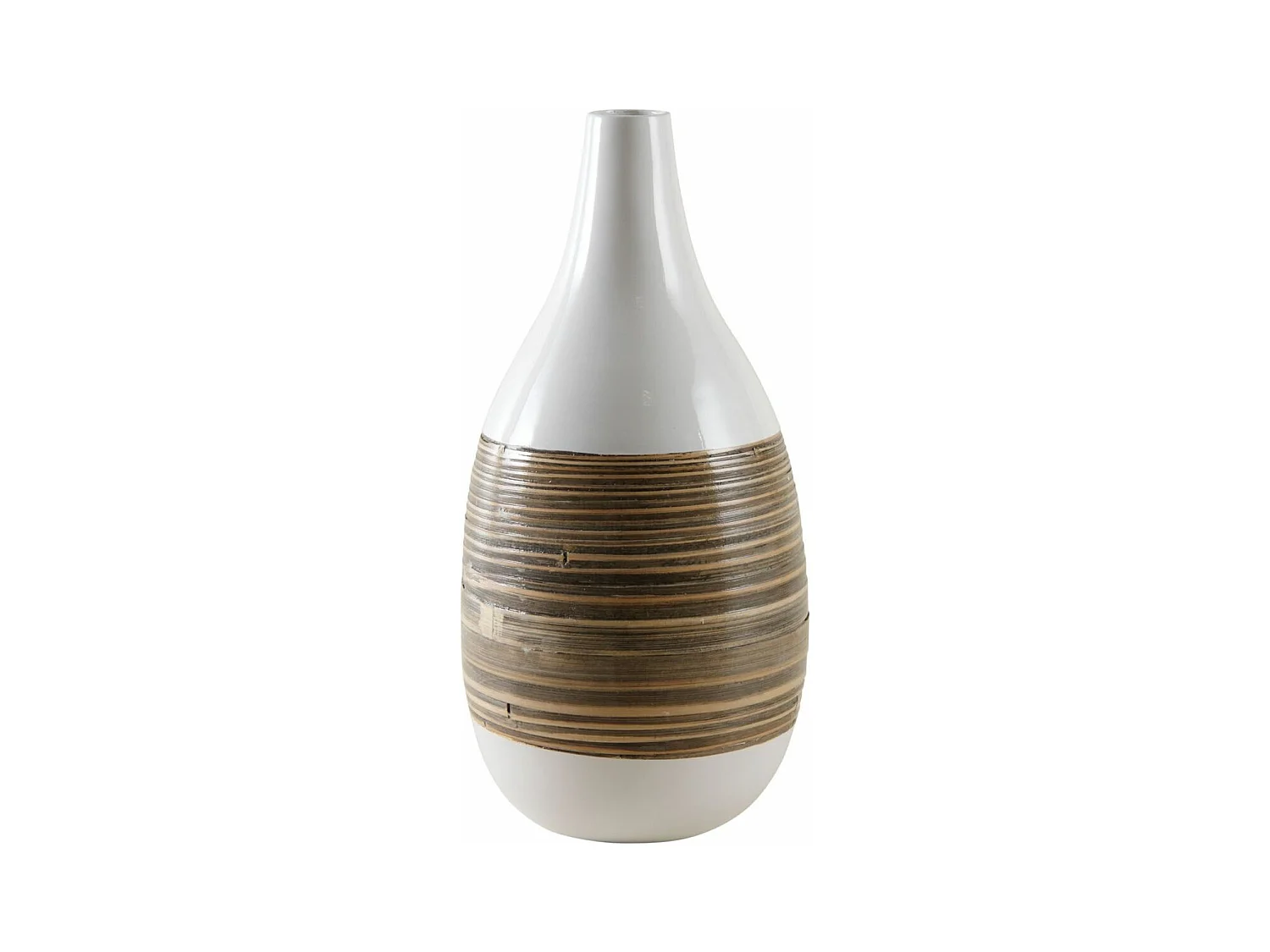 Vase décoratif bambou naturel et laqué blanc M2
