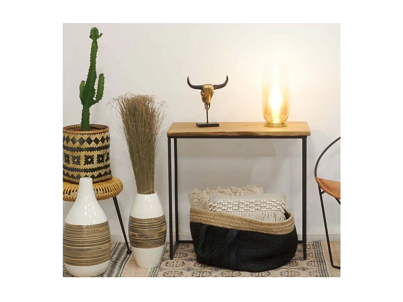 Vase décoratif bambou naturel et laqué blanc M2