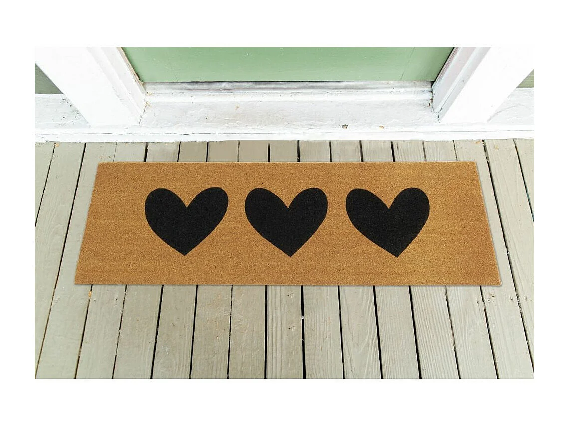 Paillasson grande taille en coco 120 x 40 cm 3 coeurs