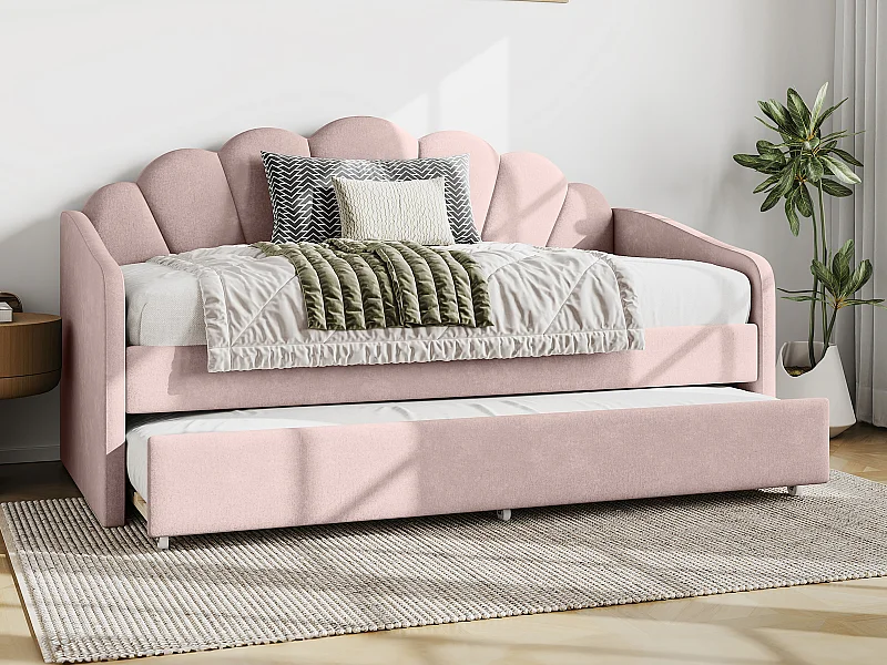 Uitschuifbaar bed 2 x 90 x 190 cm - Velours - Roze - ELUSIA