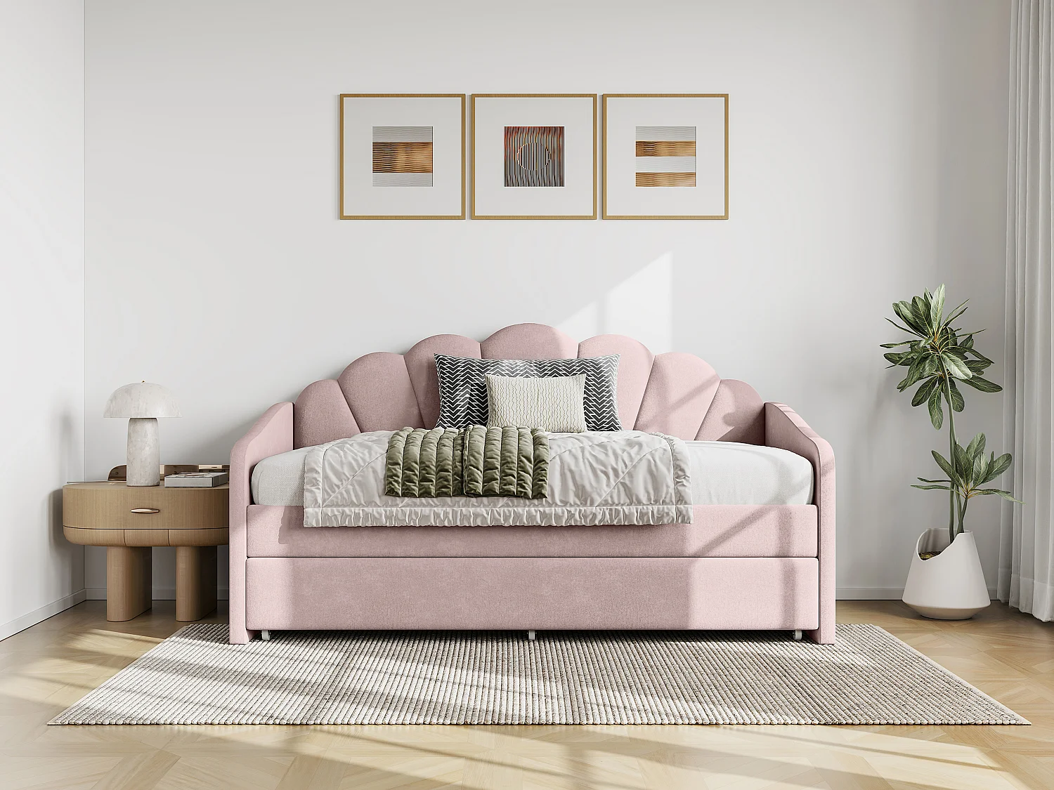 Cama nido con forma de concha 2 x 90 x 190 cm - Terciopelo - Rosa - ELUSIA