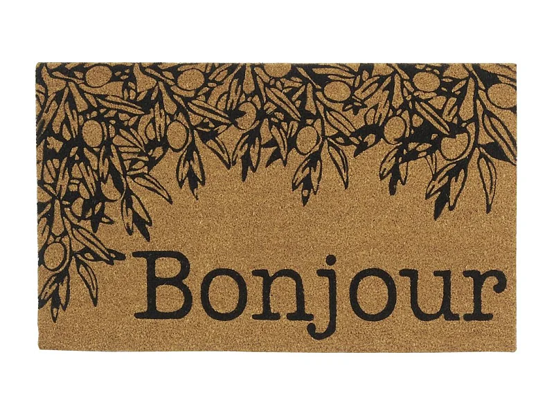 Paillasson coco intérieur extérieur 75 x 45 cm Branche olivier bonjour