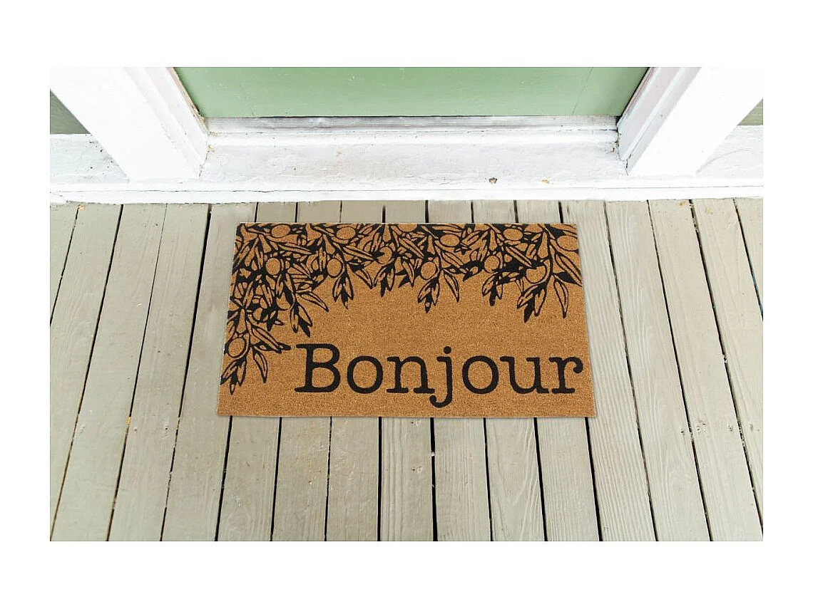 Paillasson coco intérieur extérieur 75 x 45 cm Branche olivier bonjour
