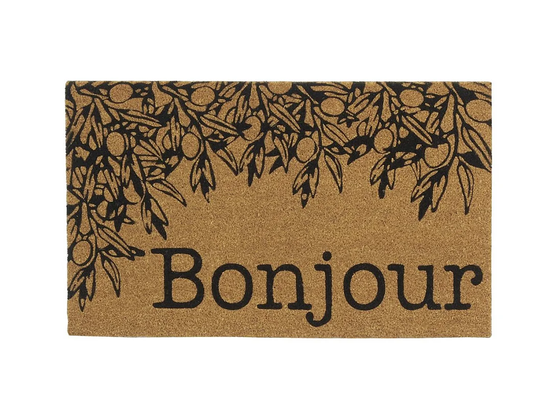 Paillasson coco intérieur extérieur 75 x 45 cm Branche olivier bonjour