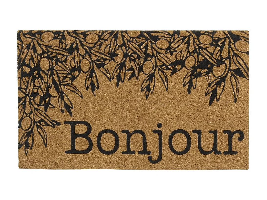 Paillasson coco intérieur extérieur 75 x 45 cm Branche olivier bonjour