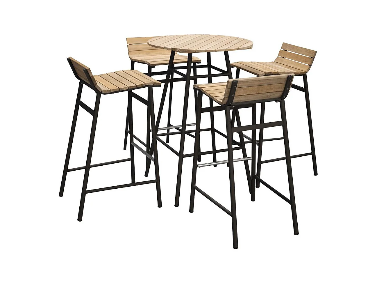 Ensemble de jardin table haute et 4 tabourets en alu et acacia Mexico