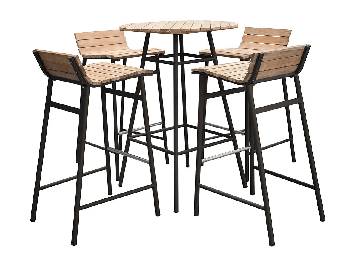 Ensemble de jardin table haute et 4 tabourets en alu et acacia Mexico
