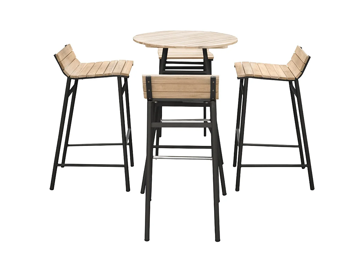 Ensemble Table de Bar de Jardin & 4 Tabourets "Mexico" 95cm Naturel