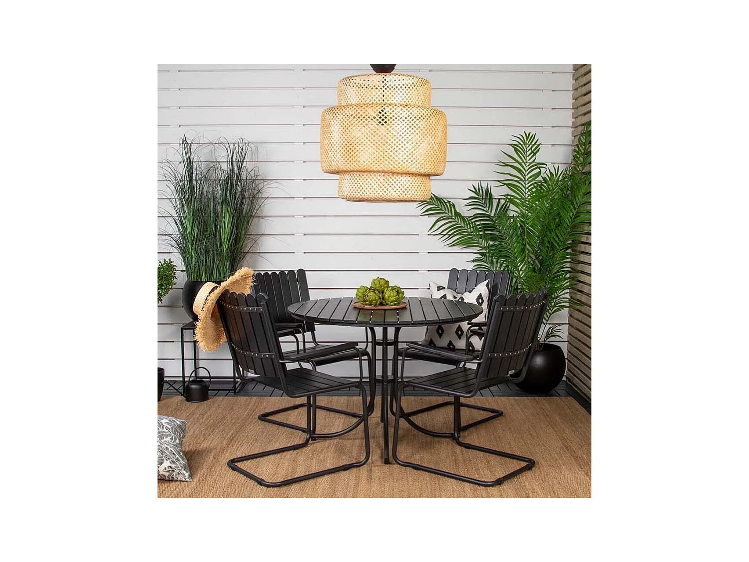 Table ronde et 4 chaises de jardin Holmsund Noir