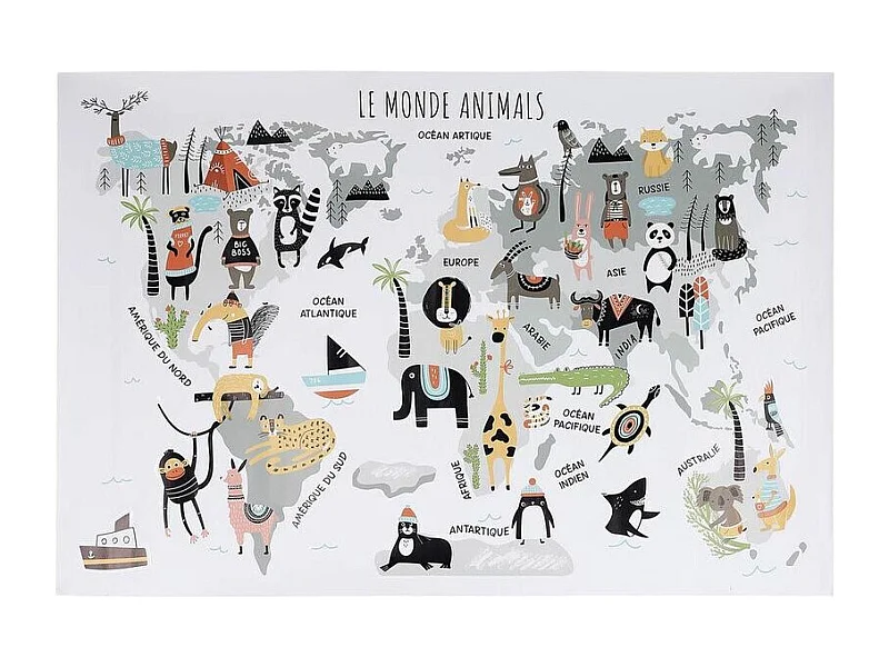 Sticker mural Mappemonde 90x60 cm Continents gris