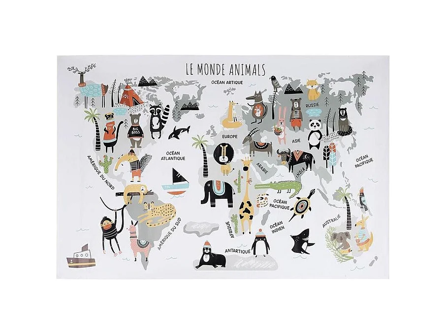 Sticker mural Mappemonde 90x60 cm Continents gris