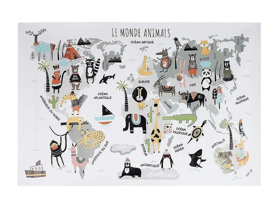 Sticker mural Mappemonde 90x60 cm Continents gris