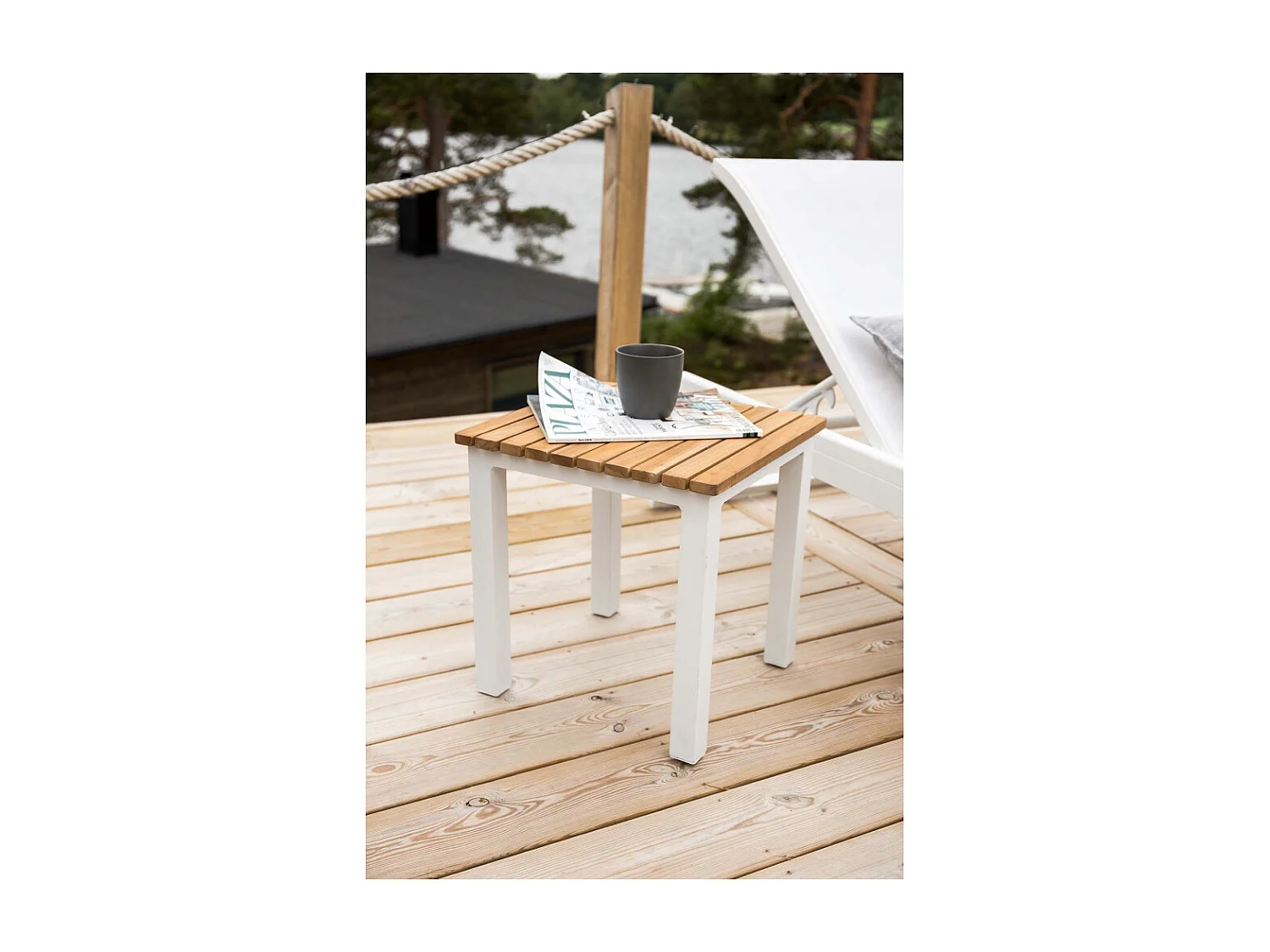 Mexico bijzettafel tuin wit, teak.