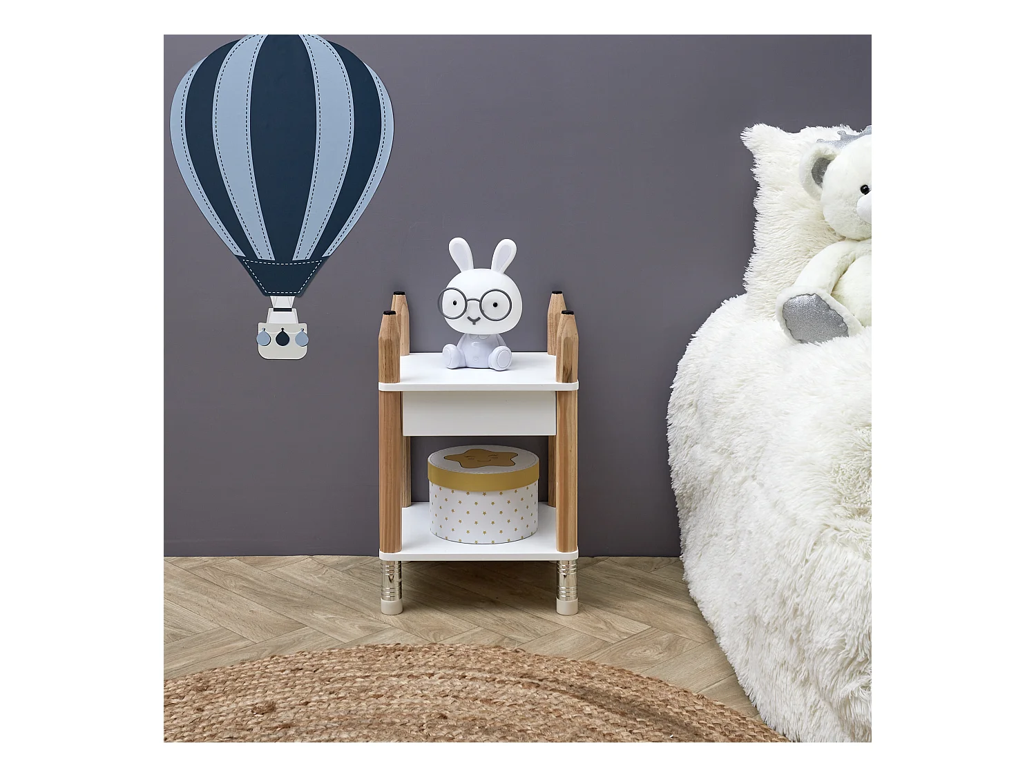 Table De Chevet Crayon Beige, Blanc