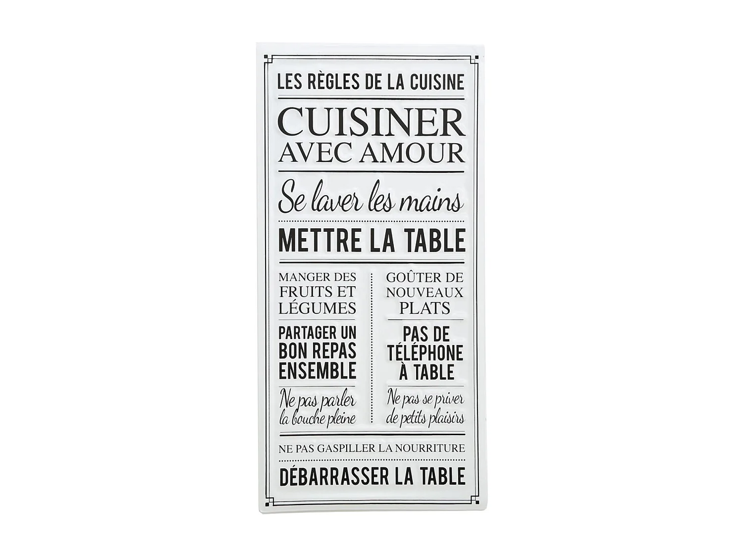 Dekoschild aus Metall "Les règles de la cuisine" 30x60 cm