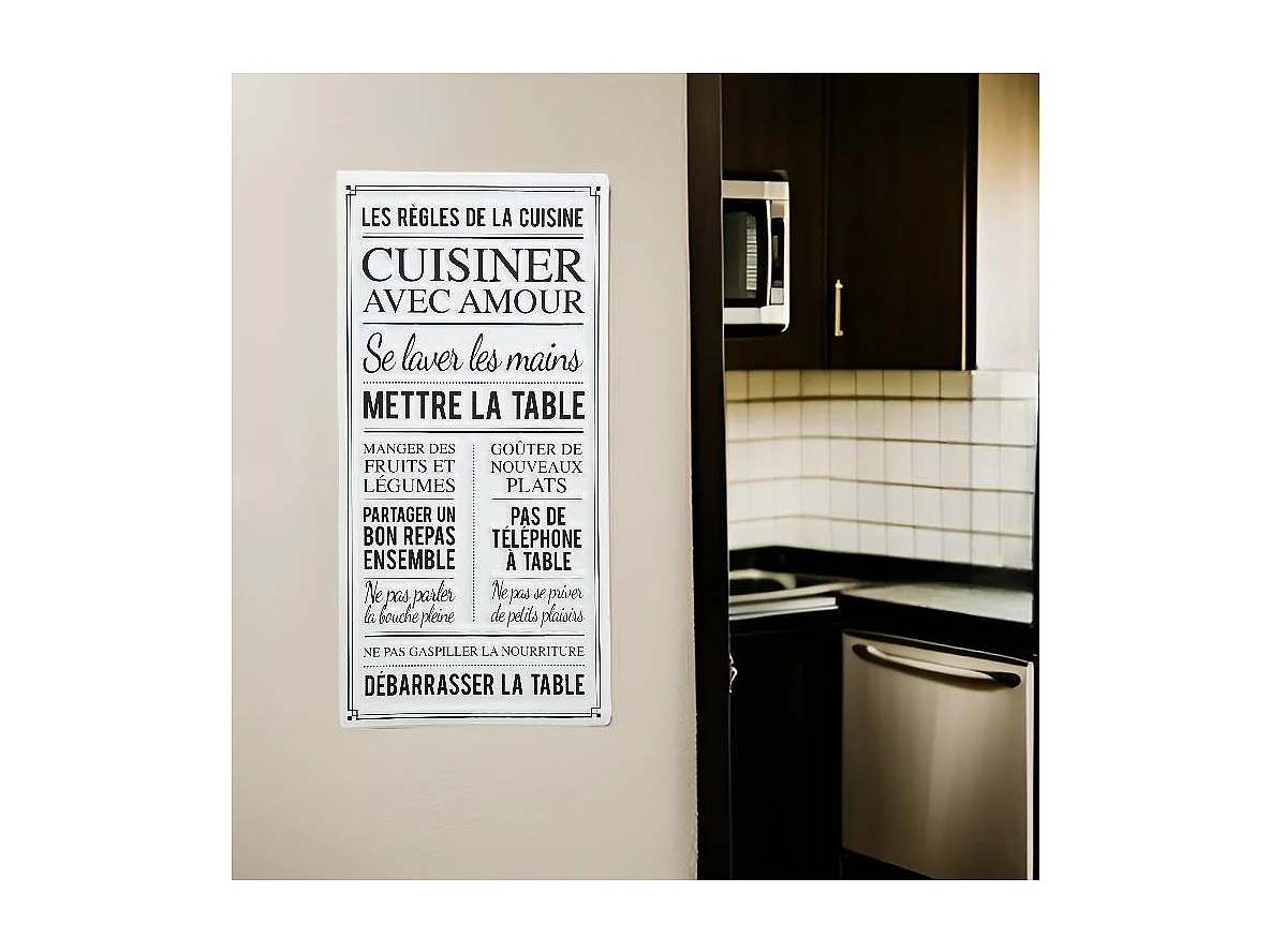 Dekoschild aus Metall "Les règles de la cuisine" 30x60 cm