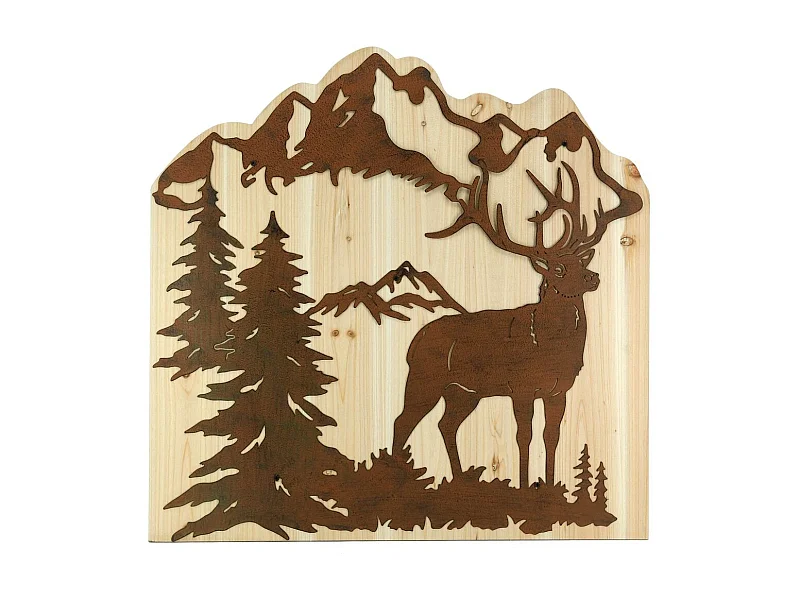 Décoration murale en bois et métal Cerf