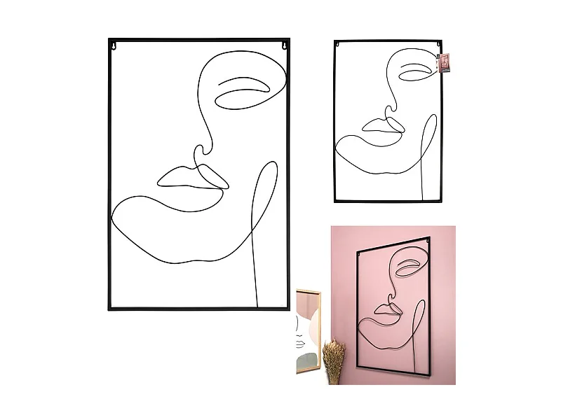 Tableau Filaire Visage 60x90cm Noir