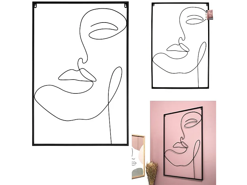 Tableau Filaire Visage 60x90cm Noir