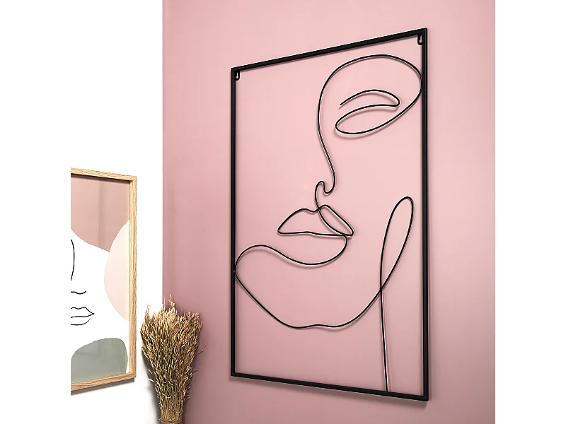 Tableau Filaire Visage 60x90cm Noir