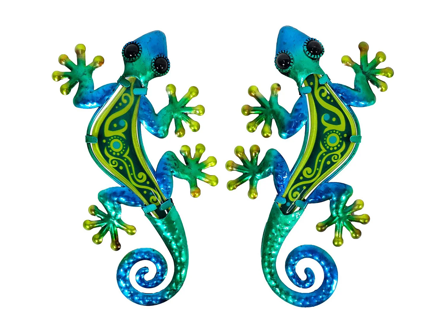 Gecko dekorative Metall und Glas grün und blau Kreis (2er Set)