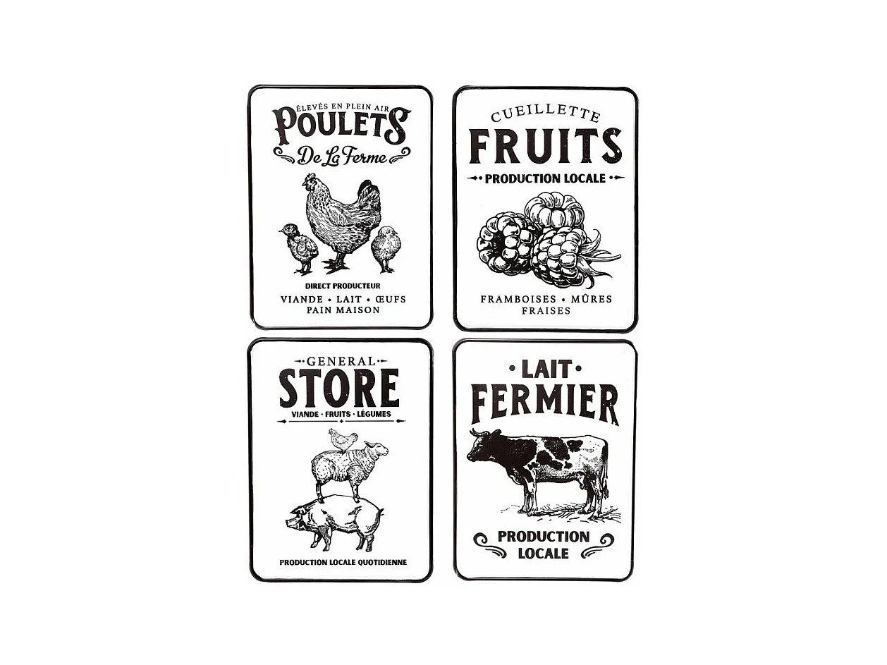 Plaque décorative en métal ferme 41x31 cm (Lot de 4)